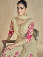 Beige Premium Silk Slit Anarkali Salwar Kameez